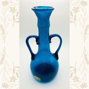 Vintage Hand-Blown Blue Art Glass Vase